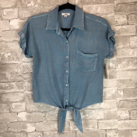 NWT Ardene Chambray Tie Waist Shirt - Picture 6 of 8
